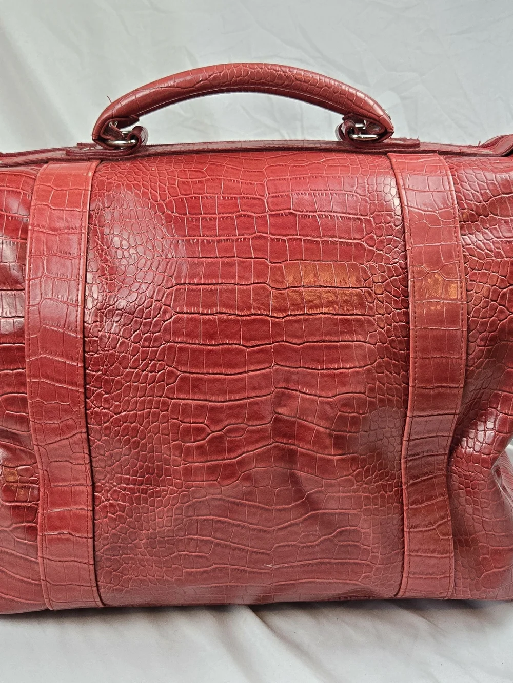 Vintage Bath Body Works Red Faux Croc Duffel Weekender Y2K Travel Bag Size 18